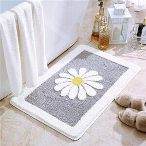 Gray Flower Bath Mat Fluffy Soft Microfiber Bathroom Rug Non Slip Absorbent 16x2